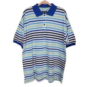 Vintage Koman Waffle Woven Polo Shirt Lightweight White Blue Stripes Sz XL Urban